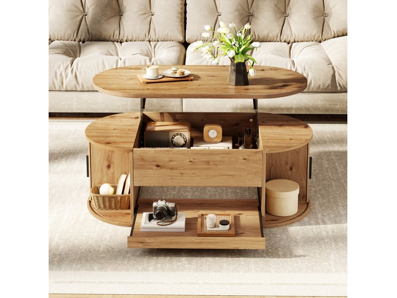  Table basse 110x55x55 cm relevable avec rangement coloris naturel  - Conforama D