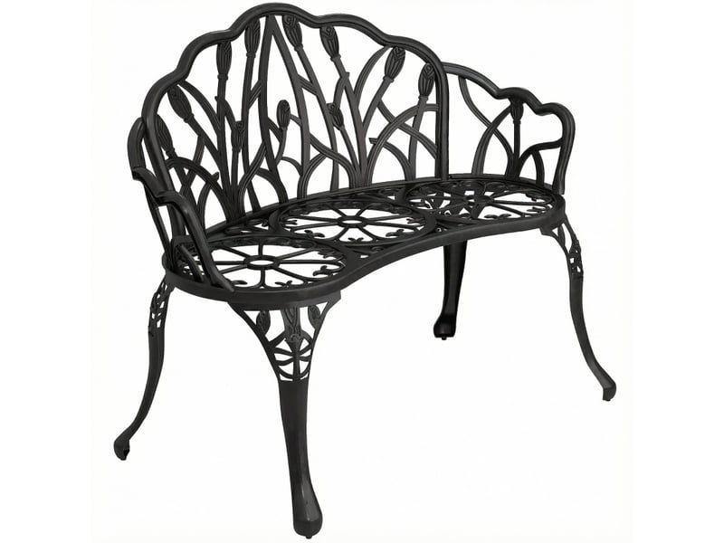 Banc de jardin,99x57x78 cm,motif tulipes,aluminium,noir - Conforama A