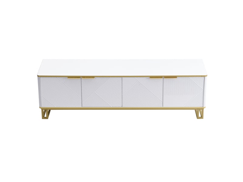  Meuble tv blanc et or 160 cm 4 portes - design géométrique mdf métal  - Conforama R