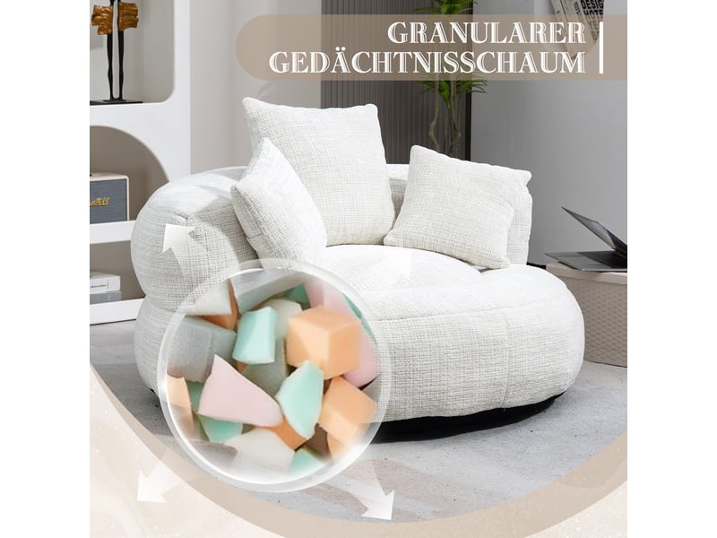  Fauteuil lounge en tissu chenille beige avec 3 coussins W3056P298525 - Conforama E