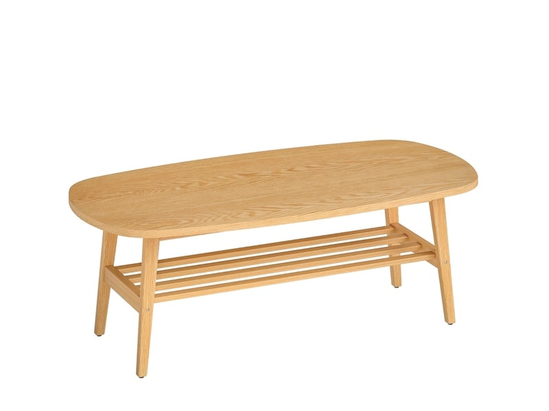  Table basse ovale avec étagère ouverte, bords biseautés, pour salon, en bois d’ingénierie naturel, 120 × 60 × 42 cm  - Conforama A