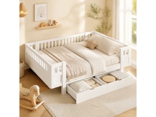 Lit avec rangement 140x200 cm OKWISH coloris blanc