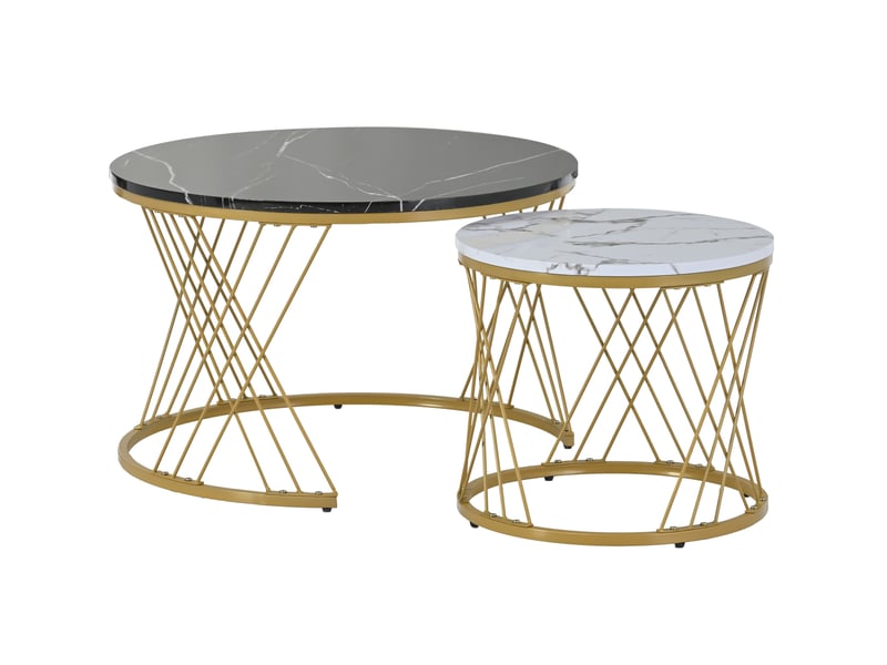  Tables basses gigognes 70x70x45 cm en mdf noir, blanc et doré  - Conforama A