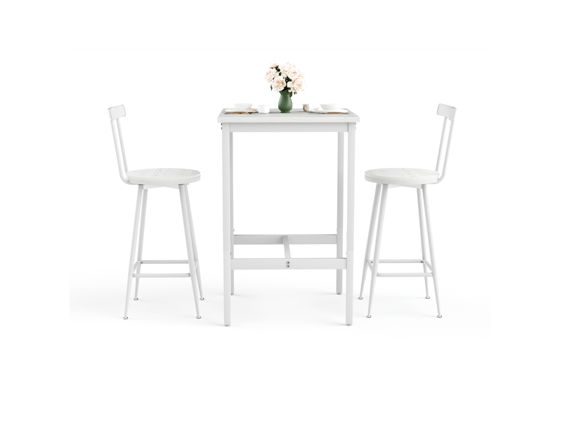  Ensemble table haute et 2 tabourets blancs style industriel en panneaux de particules et acier, pour petits espaces  - Conforama A