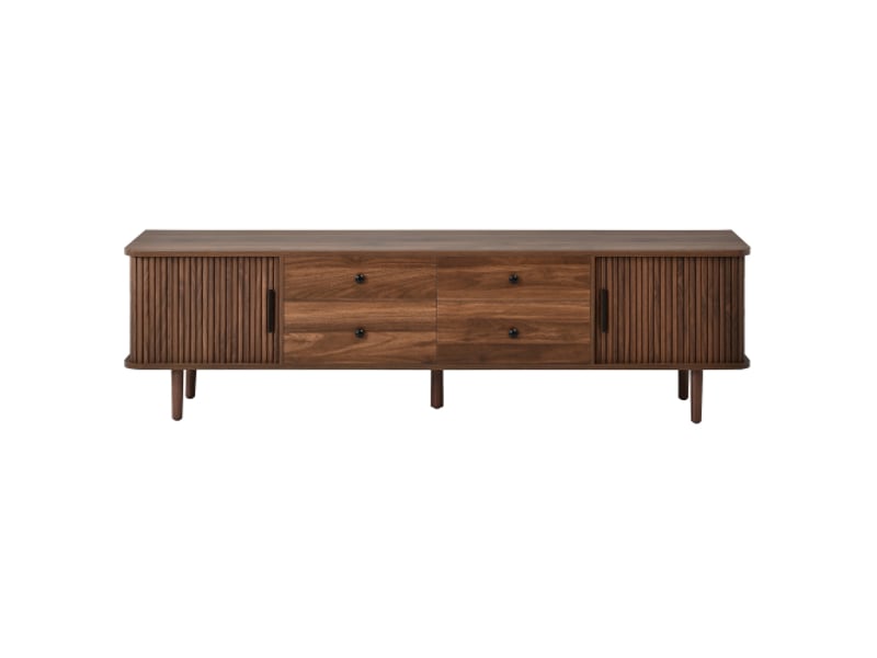  Meuble tv bas avec 4 tiroirs et 2 portes coulissantes, mdf, 165 × 40 × 46 cm, noyer  - Conforama A
