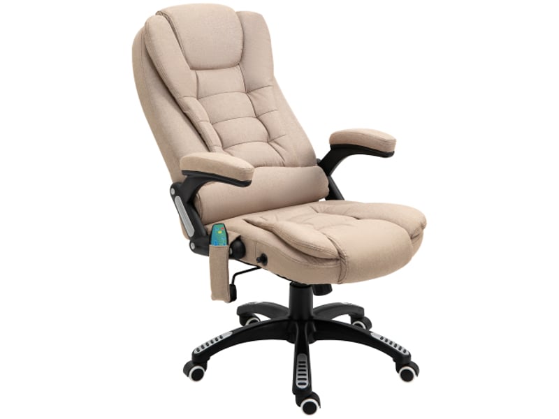  Chaise de bureau ergonomique marron, massage, chauffage, inclinable, réglable, effet lin, télécommande  - Conforama A