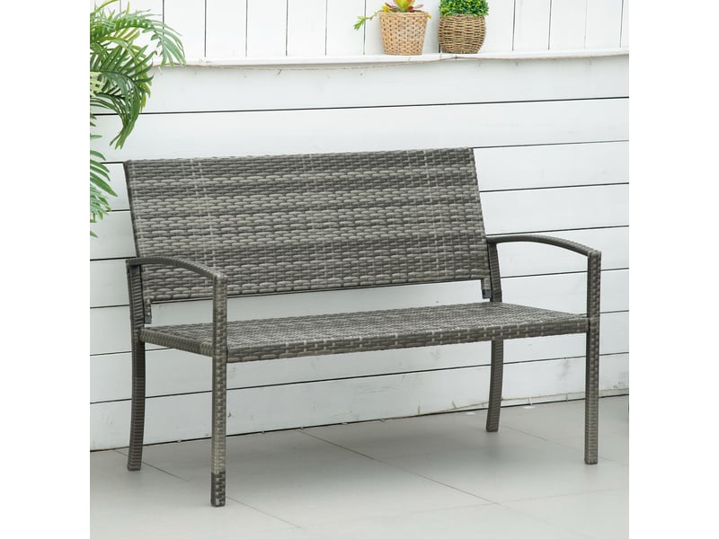 Banc de jardin,122x60x85 cm,2 places avec dossier,résine tressée,gris - Conforama B