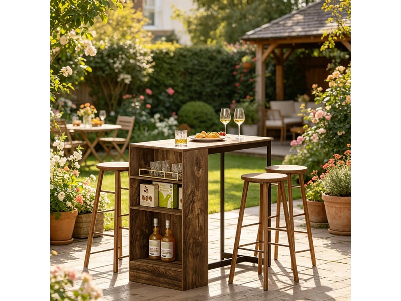  Meuble bar avec étagère à bouteilles et 3 niveaux, en métal et panneaux, cuisine, salon, 91×49×91 cm  - Conforama C