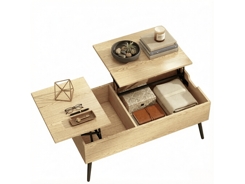 Table basse relevable avec 2 compartiments cachés, plateau mobile en bois et métal, pour salon, 100 × 50 × 43,6 cm - Conforama A