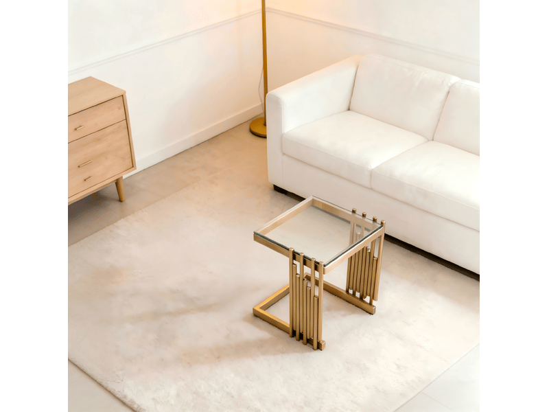  Table d'appoint carrée moderne de 41 cm avec cadre en acier inoxydable doré et plateau en verre trempé transparent  - Conforama C