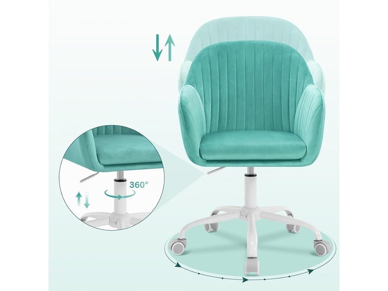 Chaise de bureau en velours,turquoise, fauteuil pivotant ergonomique, siège rembourré  - Conforama C