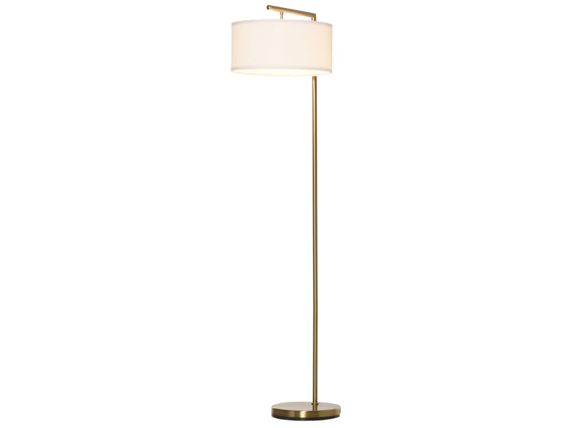  Lampe sur pied e27 socle lampe de sol pour salon chambre bureau, métal acier toile or blanc 47x37x153 cm  - Conforama A