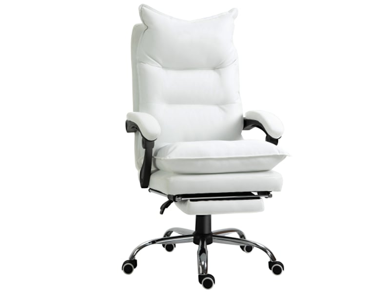 Chaise de bureau inclinable avec repose-pieds, dossier, réglable en hauteur, pivotante, blanc - Conforama A