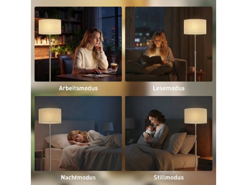  Lampadaire réglable en hauteur, métal beige, abat-jour tissu, télécommande, variateur, interrupteur au pied  - Conforama C