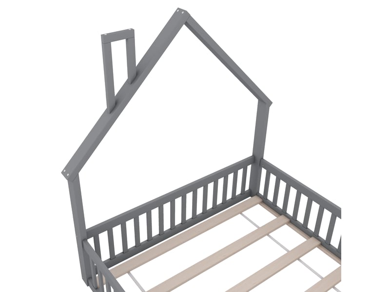 Lit enfant 140x200cm, avec sommier et pin gris, style minimaliste, sans matelas - Conforama E