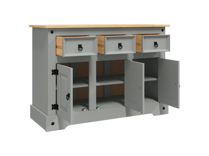  Buffet - bahut - meuble de rangement corona gris 112x43x78 cm bois massif pin mexicain  - Conforama D