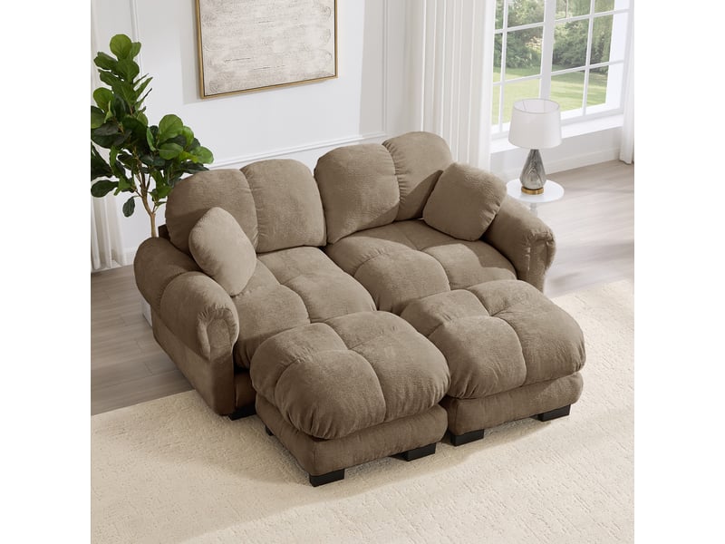  Canapé modulable, canapé 2 places, en chenille, marron, avec pouf, adapté à l'espace de vie, pour salon  - Conforama C