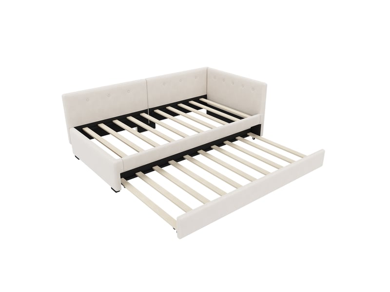  Lit banquette gigogne 90x200cm, revêtement en velours beige  - Conforama E