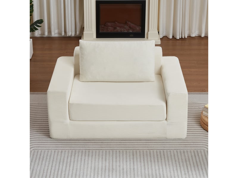  Canapé compressé 2 places convertible - transformable en chaise longue - poche latérale - moderne - velours côtelé - beige CozyNest - Conforama D