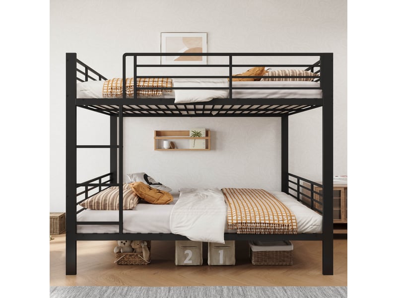  Lit superposé 140x200 cm en métal, structure renforcée 400 kg, sans bruit, barrière de sécurité haute, idéal appartements, noir Radiant Stride - Conforama D
