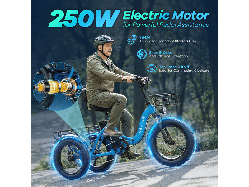  Cbvelo c16 tricycle électrique pliable, pneus fat 4, cadre ouvert, bleu  - Conforama B