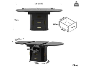 118-158 noir table à manger extensible avec rangement, design moderne, structure fonctionnelle pour cuisine et salle à manger