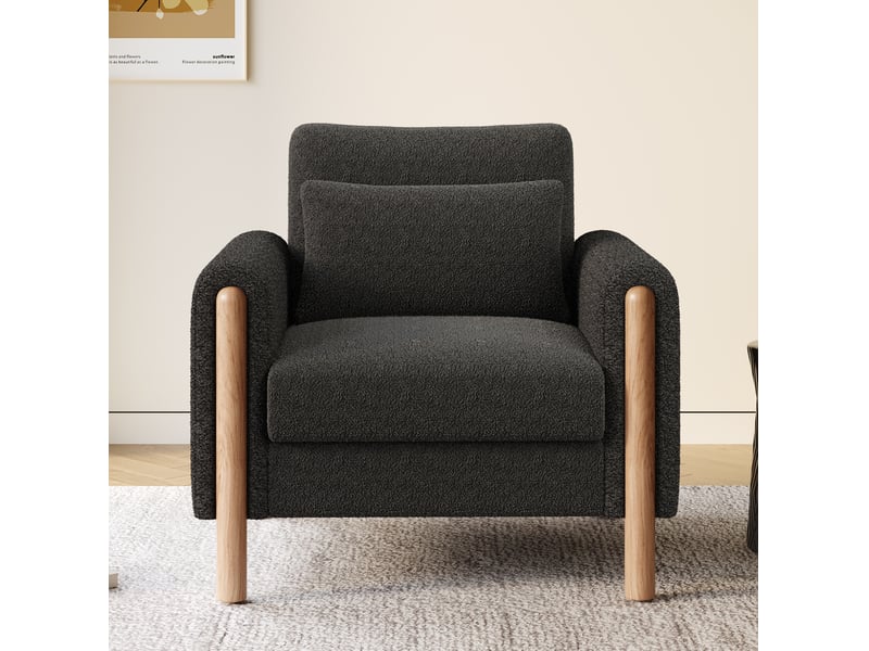 Fauteuil tcqpz lounge 1 place 87 x 83 x 88,5 cm coussin d'assise amovible tissu teddy gris foncé - Conforama B