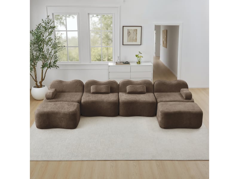  Canapé d'angle modulaire 4 places avec assise profonde et modules flexibles en velours marron  - Conforama B