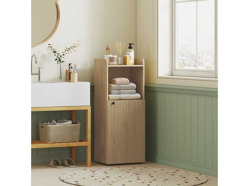 Meuble de salle de bain, niche avec étagère ouverte et réglable, 40 x 31 x 104 cm, chêne jaune - Conforama C