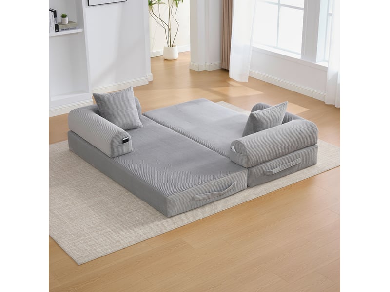  Canapé modulable modenvie 3 places en velours côtelé gris clair 200 x 94 x 67 cm  - Conforama E