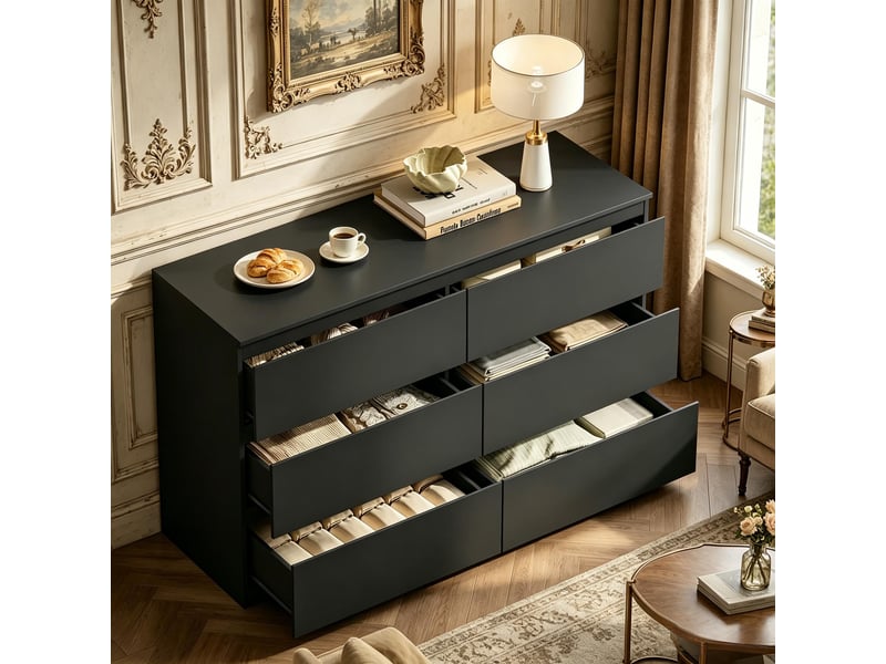  Commode de rangement avec 6 tiroirs sans poignées pour chambre et salon en bois d’ingénierie 120×40×75 cm noir  - Conforama B