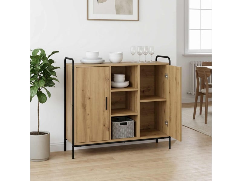 Buffet salon, buffet de rangement chêne artisanal 97x33x81 cm bois d'ingénierie shl5418 - Conforama B