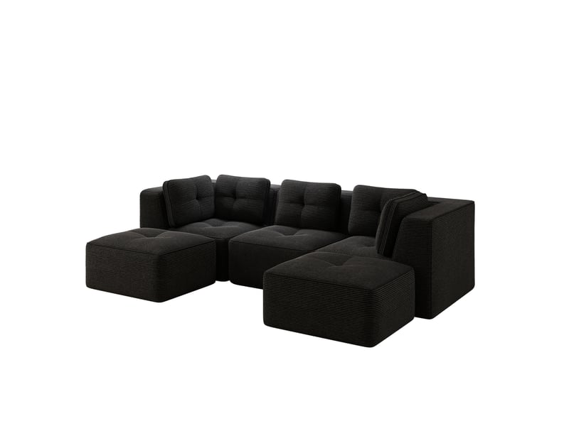  Canapé d’angle modulable 3 places en velours côtelé noir – 297 x 177 x 69 cm  - Conforama A