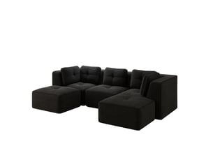 Canapé d’angle modulable 3 places en velours côtelé noir – 297 x 177 x 69 cm