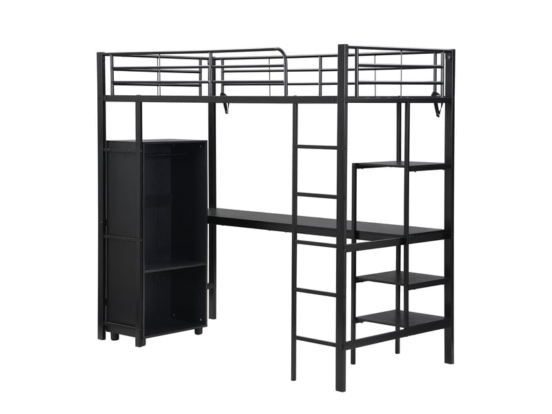  Lit mezzanine avec bureau et étagères, lit enfant noir 90x200 cm  - Conforama W