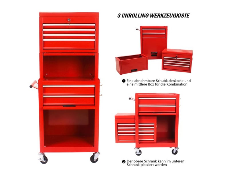  Armoire à outils sur roues - 6 tiroirs - rouge - acier - 26.6 kg - verrouillable - roues universelles 60x33x110cm - Conforama C