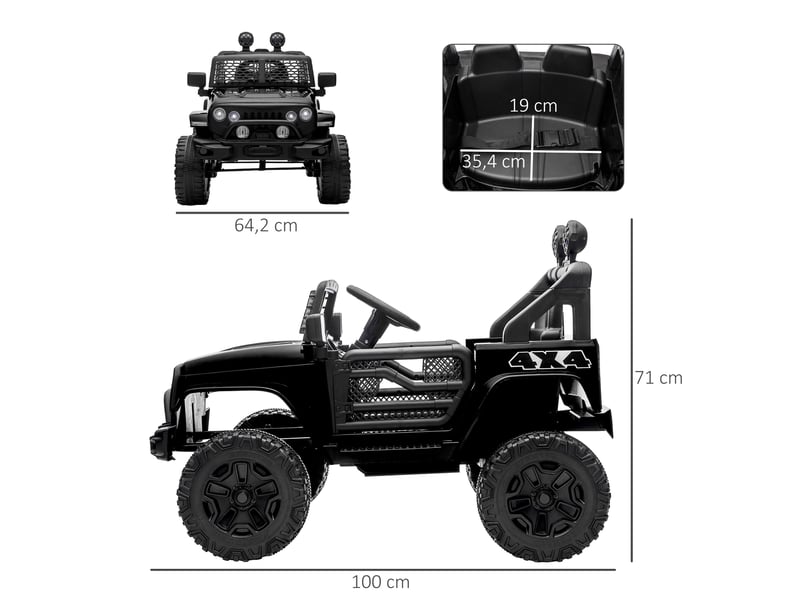 Voiture électrique pour enfants 12v avec télécommande, suspension à 4 roues, phares et klaxon, mp3, vitesse 3-5 kmh, pour 3-6 ans - noir - Conforama E