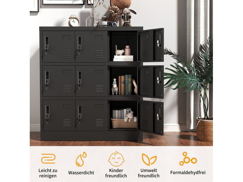  Armoire de rangement bureau 9 portes 90x40x100cm noire acier, casiers avec serrures  - Conforama E