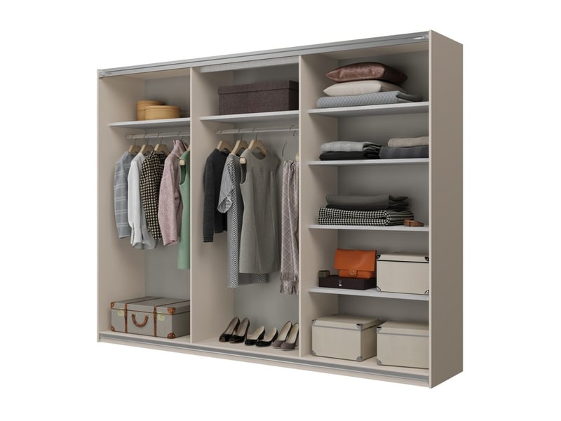  Armoire vertis 3 portes coulissantes cachemire et beige 270 cm design graphique  - Conforama C
