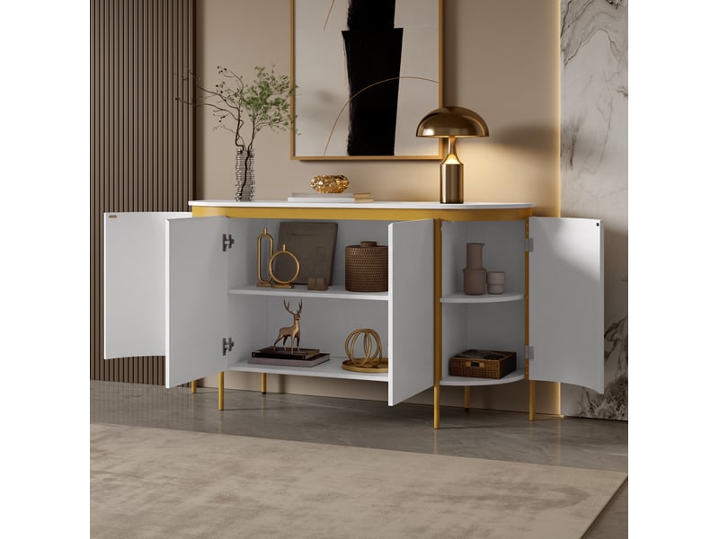  Buffet bas 140x38x80 cm 4 portes sans poignées mdf blanc  - Conforama B