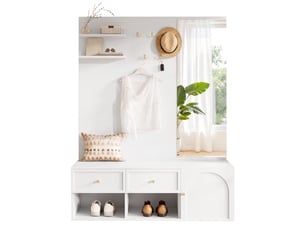 Portemanteau avec banc et rangement 120 x 159 cm en panneau de particules blanc