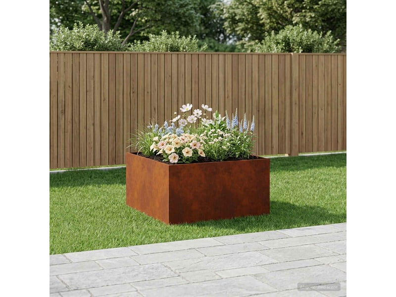 Jardinière - cache-pot de jardin rouillé 80 x 80 x 40 cm acier patiné - Conforama B