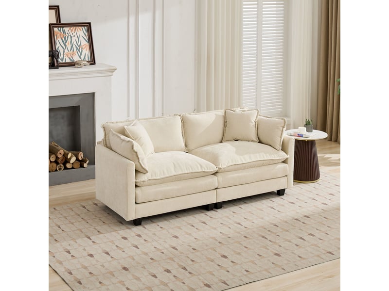  Canapé nuage 2 places modulable, tissu chenille respirant beige, assise rembourrée double couche, mousse à haute élasticité, pouf non inclus beige  - Conforama D