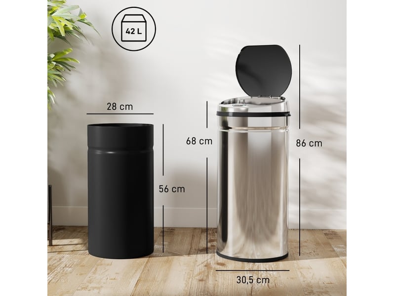 Poubelle automatique 42 l en acier inoxydable argenté avec capteur infrarouge pour cuisine et salle à manger - Conforama C