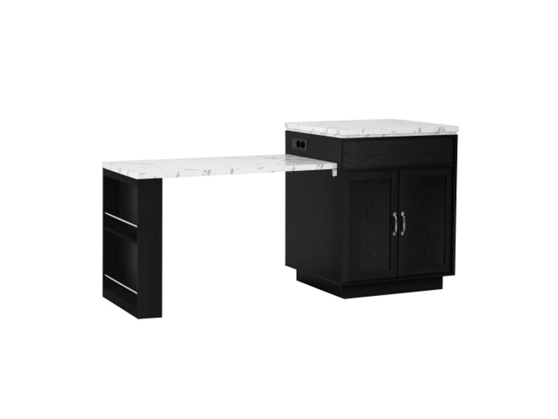  Îlot de cuisine mobile sur roulettes – table extensible avec led et multiprise, noir – îlot, buffet ou bar  - Conforama A
