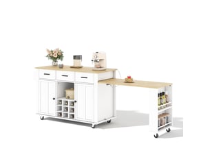 Îlot de cuisine mobile extensible 136-223 x 50 cm avec prises usb, blanc et bois