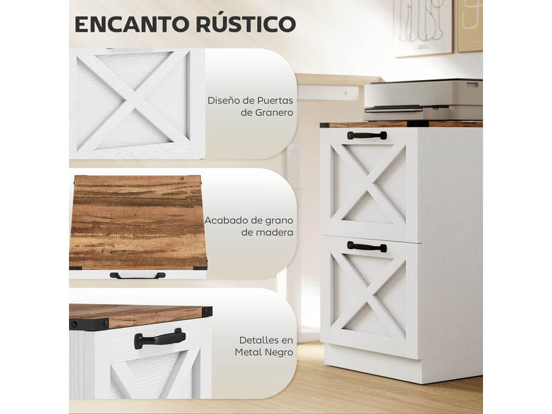  Bureau à 2 tiroirs, support d'imprimante avec rail de suspension pour formats a4 et lettre, 40 x 40 x 71 cm, blanc  - Conforama E