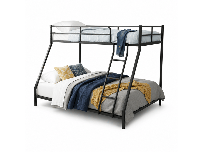 Lit superposé 200x140x137 cm – lit superposé avec couchages 80x190 et 130x190 cm échelle et barrière – métal – noir CozyNest - Conforama A