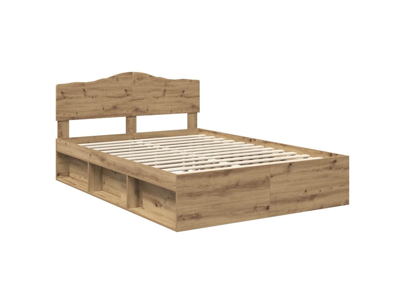  Lit double- lit adulte -  cadre de lit chêne artisan 150 x 200 cm bois de pin massif  - Conforama C