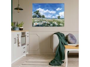 Tableau décoration murale impression sur toile fleurs prairie bleu - 100x70 cm - tableau décoration murale chambre et salon